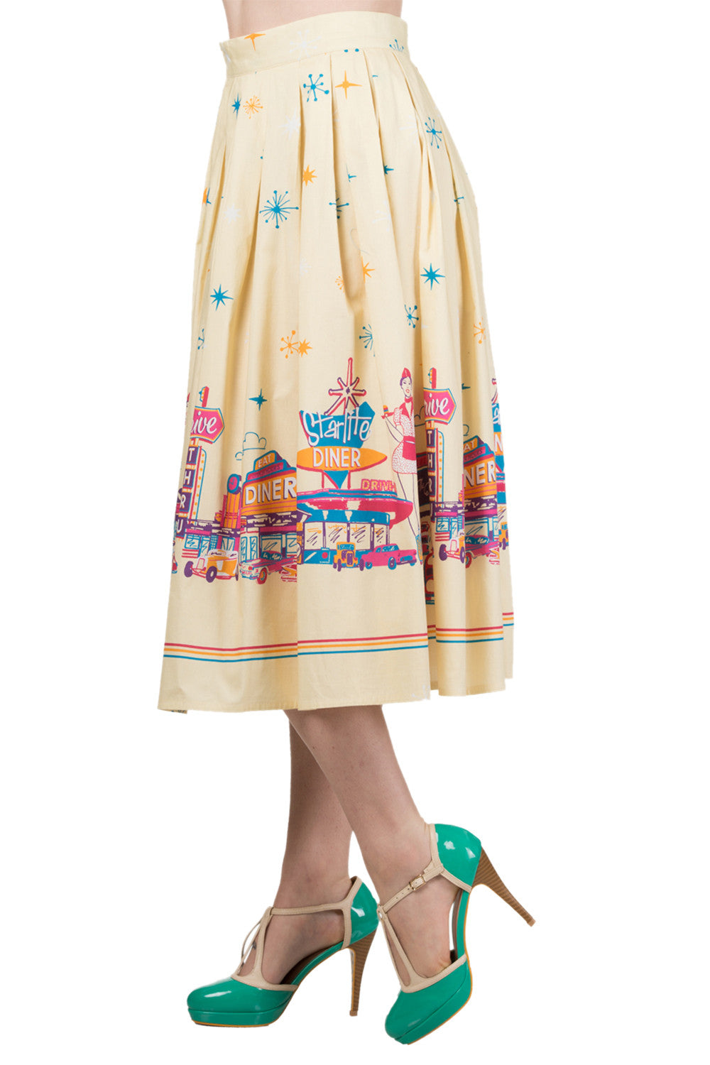 Bottoms 60's Retro Star City Vintage Cinema Art Pleated midi skirt