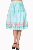 Bottoms 60's Retro Tropical Pink Flamingos Pleated A-Line Light Blue Midi skirt