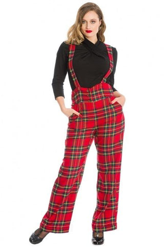 Bottoms Dancing Days Retro style High Waist Wide Leg Red Tartan Overall