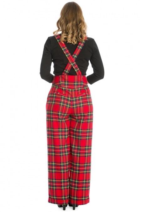 Bottoms Dancing Days Retro style High Waist Wide Leg Red Tartan Overall