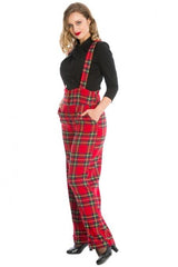 Bottoms Dancing Days Retro style High Waist Wide Leg Red Tartan Overall