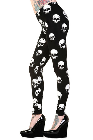 Bottoms Goth Punk Rock white skull leggings Skulls All Over Black Leggings