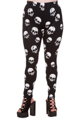 Bottoms Goth Punk Rock white skull leggings Skulls All Over Black Leggings