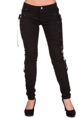 Bottoms Gothic Rockabilly Steampunk Black Side Corset Skinny Jeans Pants