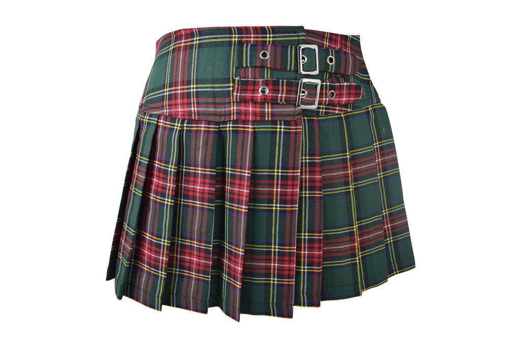 Bottoms Lost Queen Dark Doll Punk Rock Goth Green Tartan Plaid Pleated Mini Skirt