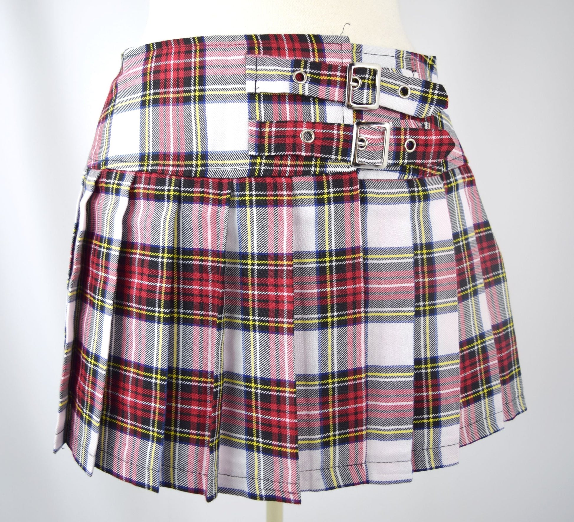 Bottoms Lost Queen Dark Doll Punk Rock Goth White Tartan Plaid Pleated Mini Skirt