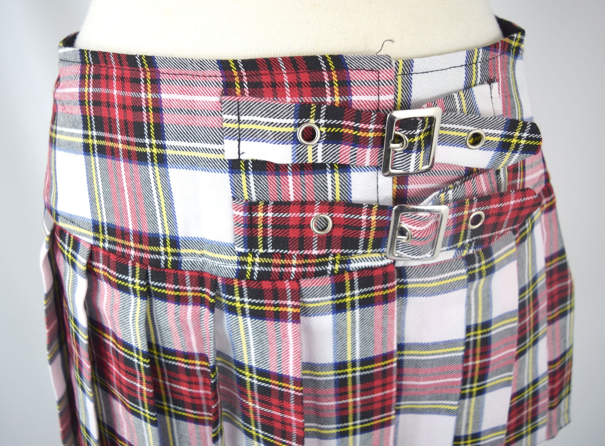 Bottoms Lost Queen Dark Doll Punk Rock Goth White Tartan Plaid Pleated Mini Skirt