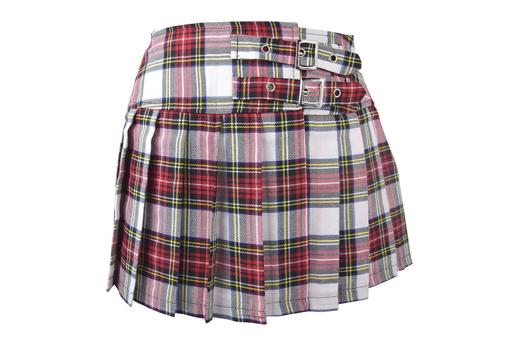 Lost Queen Dark Doll Punk Rock Goth White Tartan Plaid Pleated Mini Skirt