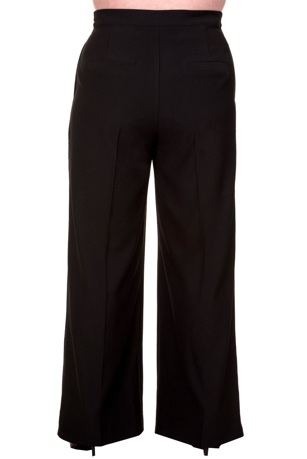Bottoms Plus 1960s Black High Waist Crepe Full Moon Sailor Wide Leg Pants