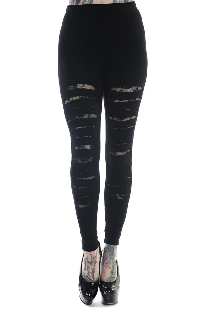 Bottoms Rockabilly Gothic Cut up - Cut Out Sexy Ripped Look Black Leggings