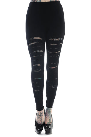 Bottoms Rockabilly Gothic Cut up - Cut Out Sexy Ripped Look Black Leggings