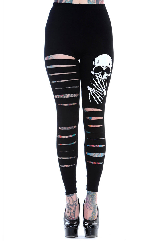 Rockabilly Gothic Skull Cut up - Cut Out Sexy Ripped Look Leggings –  Skelapparel