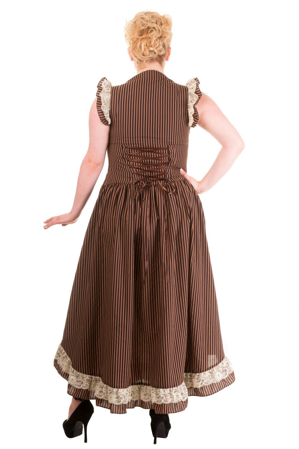 Dresses Long Maxi Brown Black Striped Steampunk Vintage Victorian Corset Dress