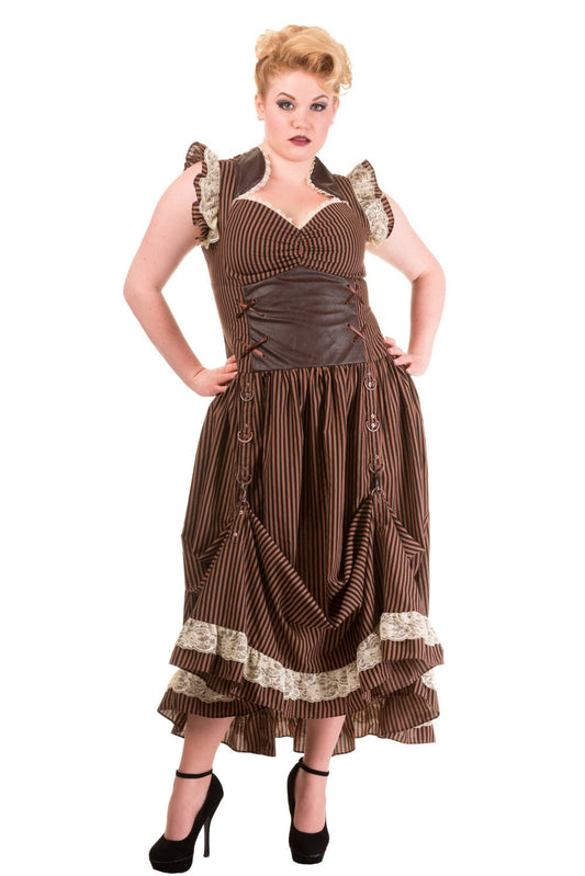 Dresses Long Maxi Brown Black Striped Steampunk Vintage Victorian Corset Dress