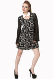 Dresses Witchy Moon Ouija Planchette Kitty Black Chiffon Sleeves with White Collar Mini Dress