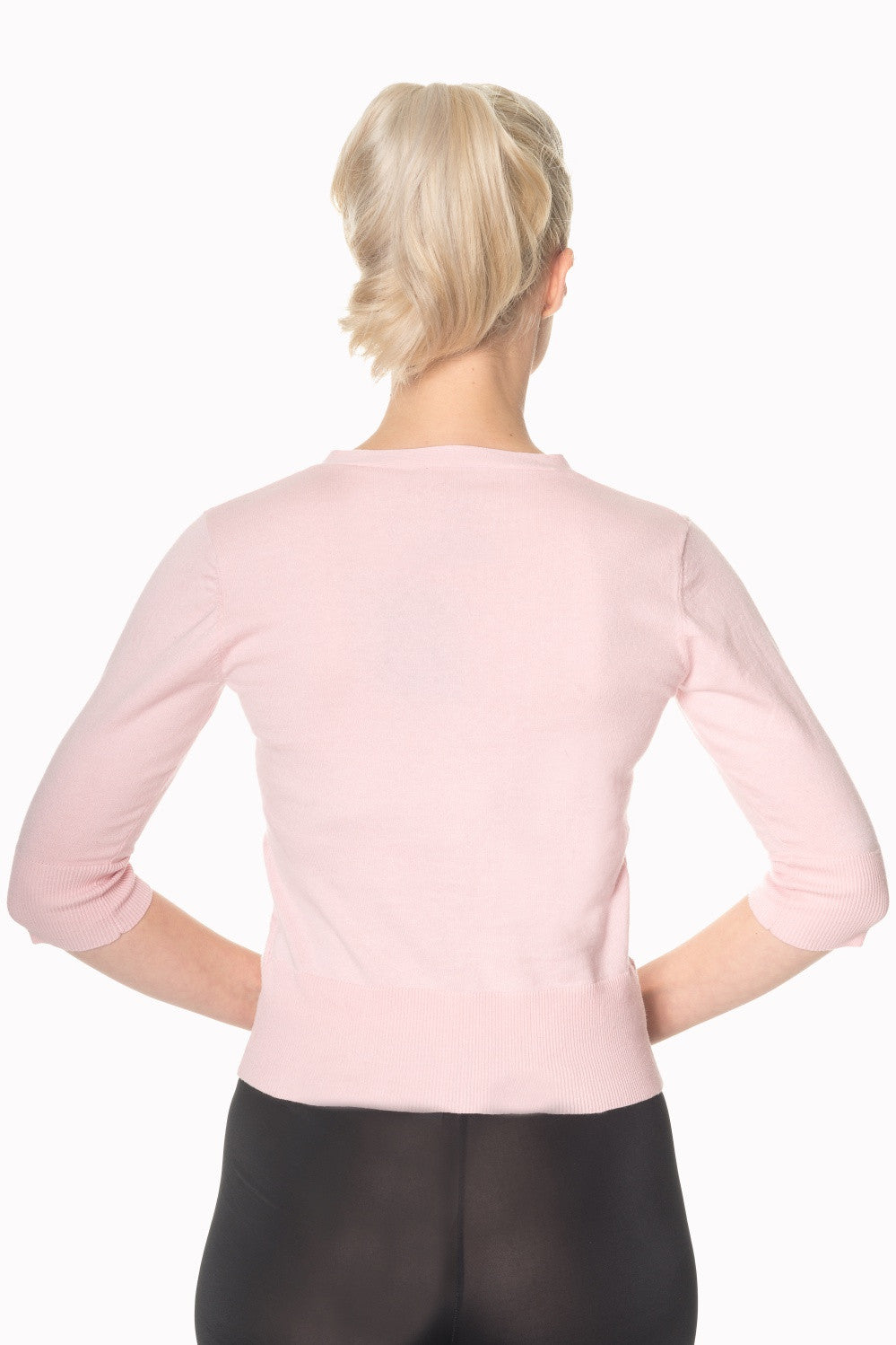 Tops 50's Vintage Tropical Paradise Pink Flamingo Cardigan in Baby Pink