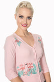 Tops 50's Vintage Tropical Paradise Pink Flamingo Cardigan in Baby Pink