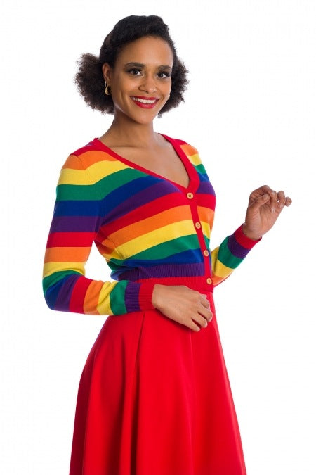 Tops Dancing Days 50s Retro Love Wins Rainbow Striped V-neck Cardigan