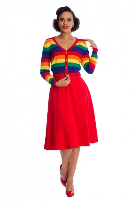 Tops Dancing Days 50s Retro Love Wins Rainbow Striped V-neck Cardigan
