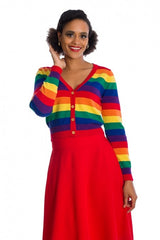 Tops Dancing Days 50s Retro Love Wins Rainbow Striped V-neck Cardigan
