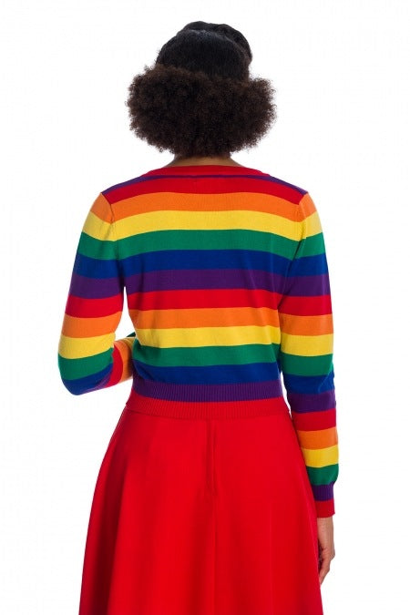 Tops Dancing Days 50s Retro Love Wins Rainbow Striped V-neck Cardigan