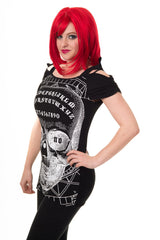 Tops Goth Culture Ouija Skull Dark Magic Skull Face Cut Out Open Shoulder Top