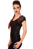Tops M Goth Emo Spooky Spider & Spiderweb Black Mesh Lace up Top