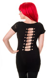 Tops Gothic Skeleton Print with Spine cut out Back and Shoulder Extra Length Top