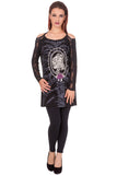 Tops Gothic Skeleton Ribcage with Cameo Skull Lady Lace Insert LS Shirt Top