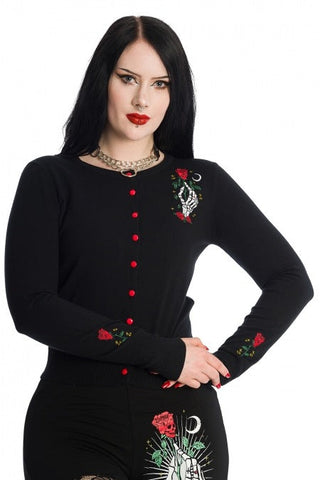 Tops Lost Queen Ishtar Cardigan Skull Rose and skeleton Hand Applique Patch Cardigan