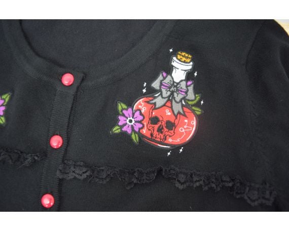 Tops Lost Queen Kawaii Goth Mystical Poison Bottle RIP Black Cardigan Sweater