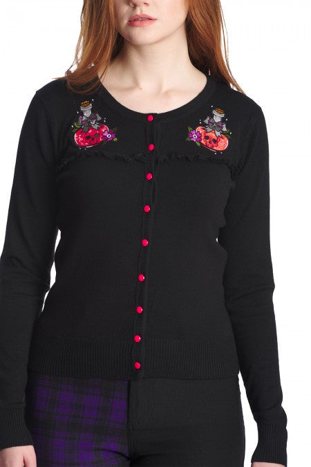 Tops Lost Queen Kawaii Goth Mystical Poison Bottle RIP Black Cardigan Sweater