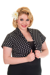 Tops 2XL / Polka Dot/BLK Plain Solid Color Short Sleeve Cropped Bolero Jacket