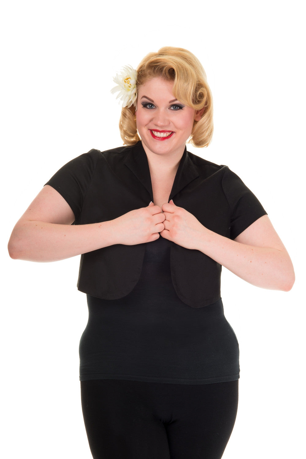 Tops Plain Solid Color Short Sleeve Cropped Bolero Jacket