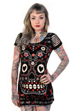 Tops S Rockabilly Love Day of the Dead Flower Candy Sugar Skull Cut Out Shoulder Top