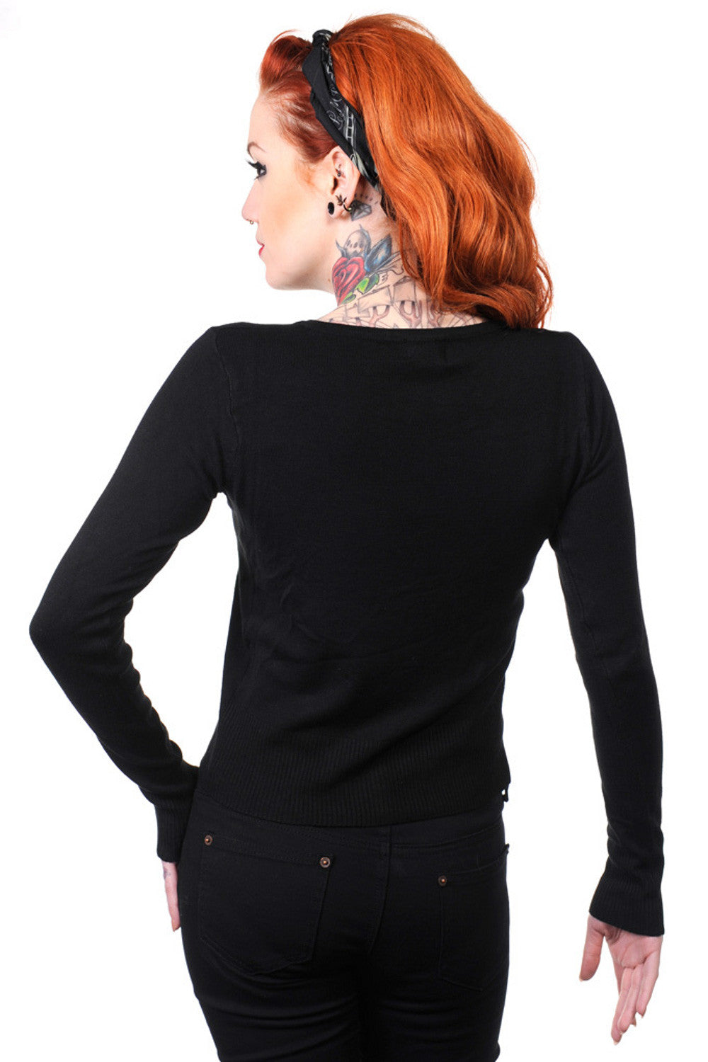 Tops Rockabilly Pinup Cherry Love Black knit Cardigan