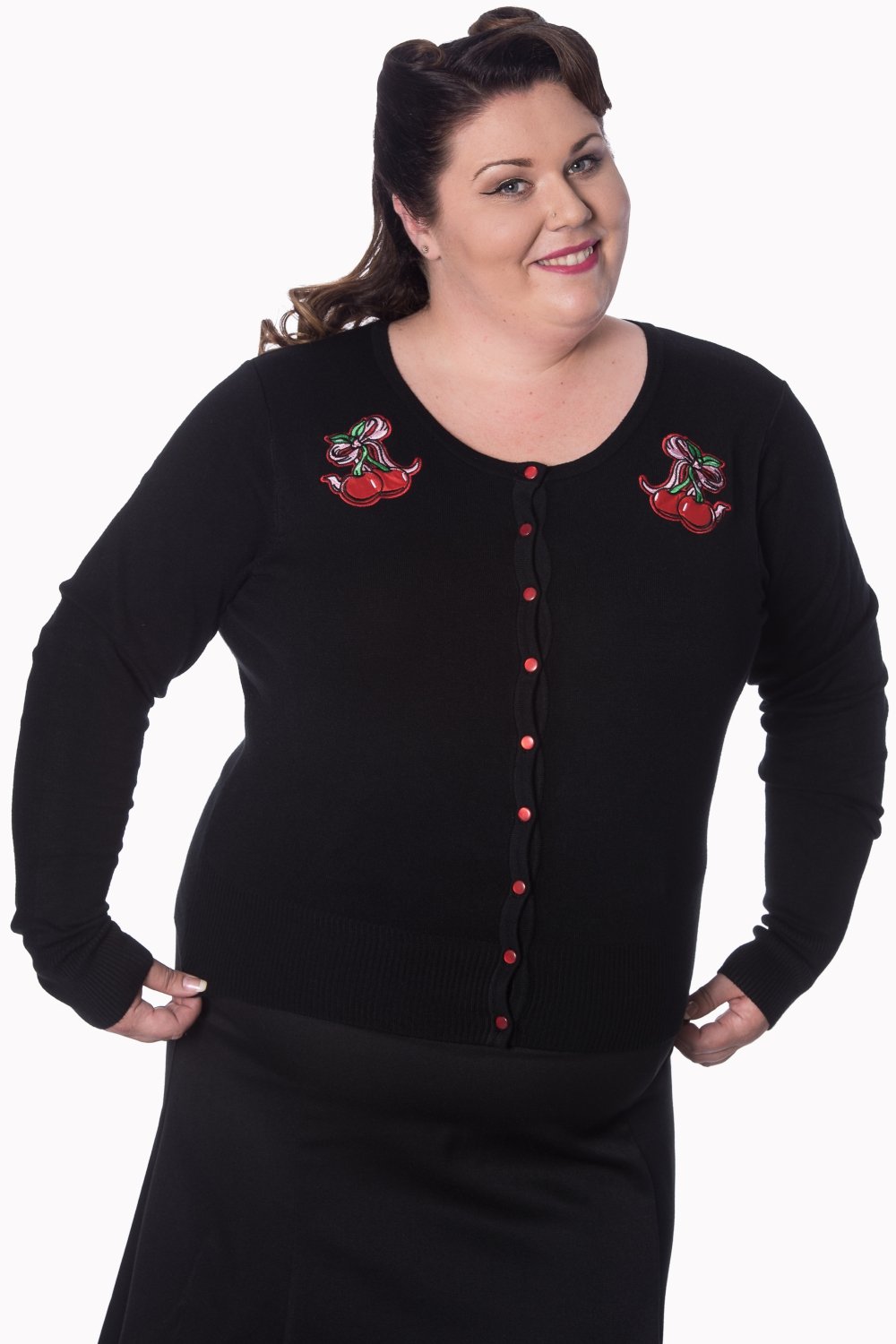 Tops Rockabilly Pinup Cherry Love Black knit Cardigan