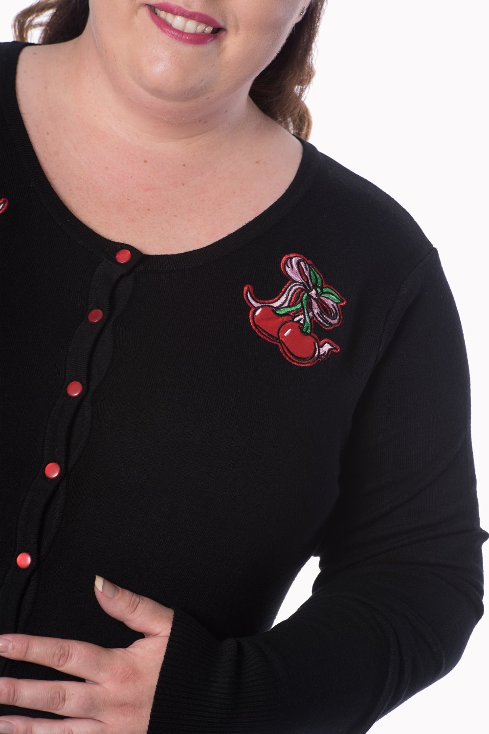 Lost Queen Rockabilly Pinup Cherry Love Black knit Cardigan