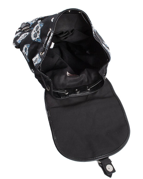 Banned Apparel Black Day of the Dead Sugar skull cat Cotton Canvas Backpack Ruckasack
