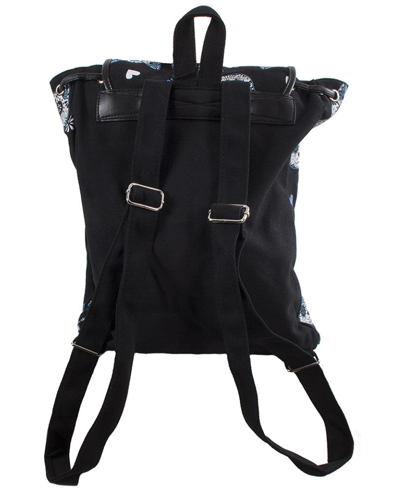 Banned Apparel Black Day of the Dead Sugar skull cat Cotton Canvas Backpack Ruckasack
