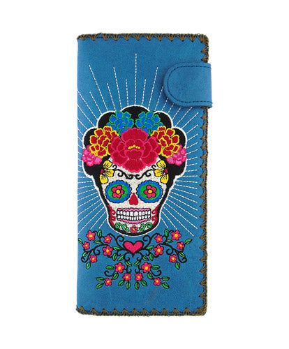 Lavishy Catrina Day Of The Dead sugar skull Embroidered Flat Large Wallet Gift