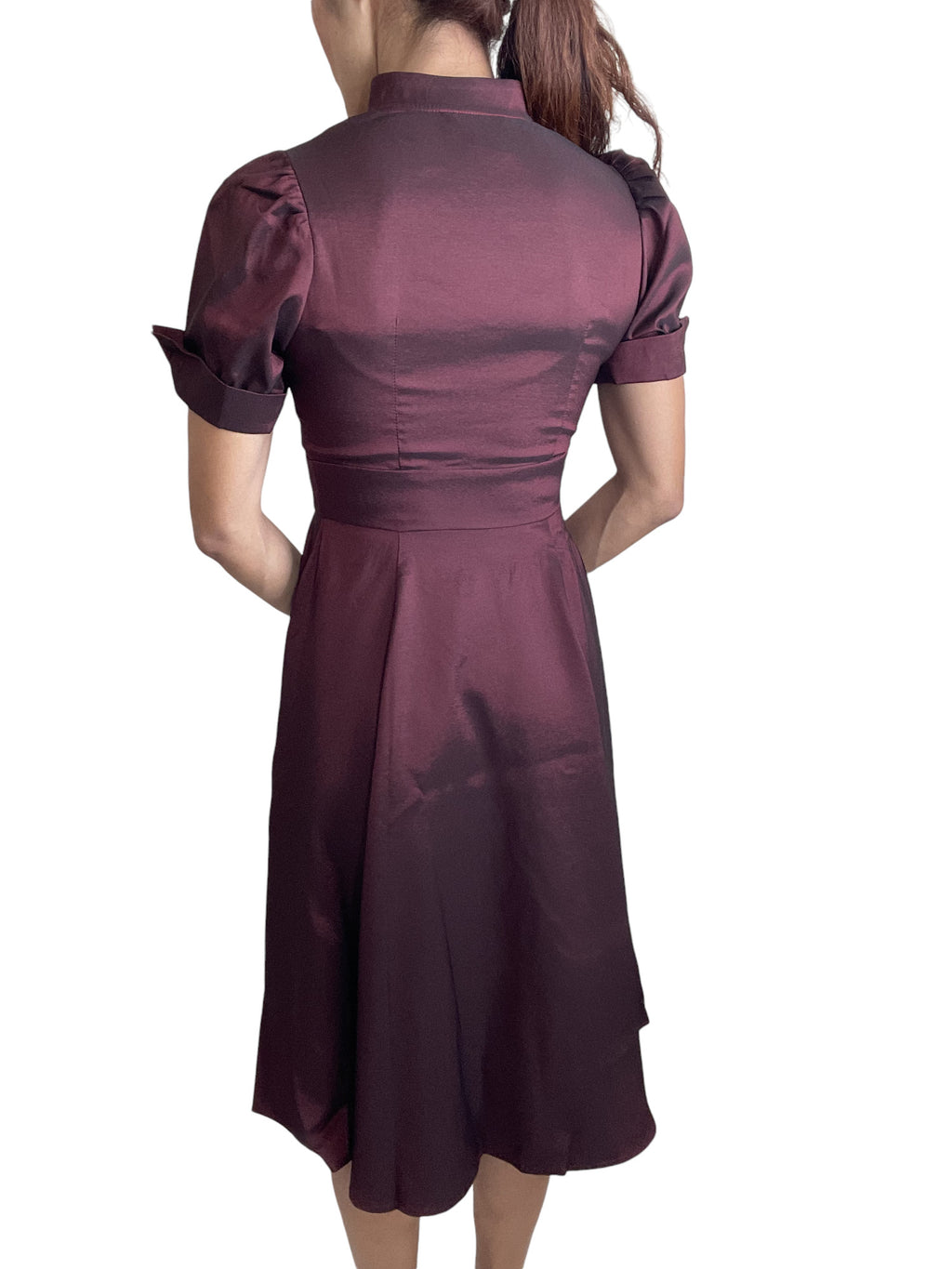 Vintage inspired Queen of Hearts Two Tone Burgundy and Black Satin Dress - Skelapparel
