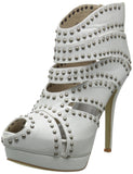 Accessories 5.5M / White Caged Studded Cut Out Open Toe Stiletto High Heel Platform Ankle Booties