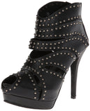 Accessories 5.5M / Black Caged Studded Cut Out Open Toe Stiletto High Heel Platform Ankle Booties