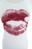 Tops Rock Love Kiss Me Red Lips and Skull White Racerback Tank Top
