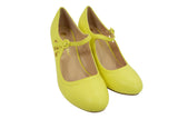 Accessories 5.5 / Yellow 60's Retro Vintage Pinup Mary Jane Lemon Yellow Faux Leather Cut Out Pumps