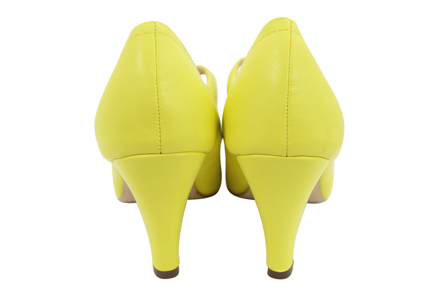 Accessories 5.5 / Yellow 60's Retro Vintage Pinup Mary Jane Lemon Yellow Faux Leather Cut Out Pumps