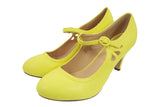 Accessories 5.5 / Yellow 60's Retro Vintage Pinup Mary Jane Lemon Yellow Faux Leather Cut Out Pumps