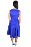 Dresses Rockabilly Pinup Deep Blue Satin Cocktail Flare Party Swing Dress