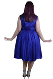 Dresses Rockabilly Pinup Deep Blue Satin Cocktail Flare Party Swing Dress